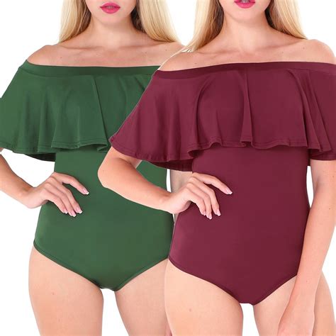 Cheers US Women Off Shoulder One Piece Swimsuits Tummy Control Bathing