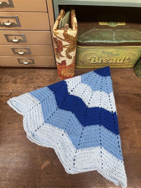 Handmade Afghan Blanket Bedding Baby Blanket Blues Round 40 - Etsy