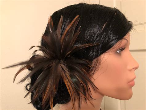 natural rooster tail feather hair pick etsy