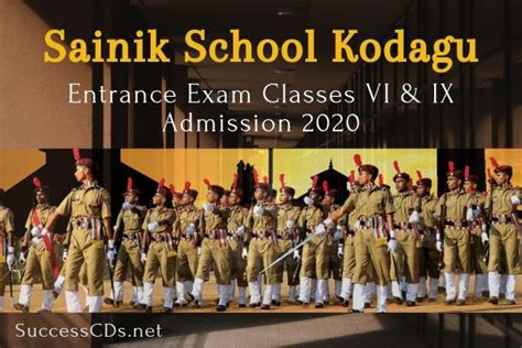 Sainik School Kodagu Admission 2020 for Class VI and IX Boys