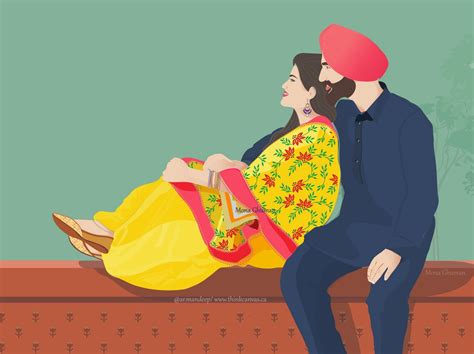 Punjabi Couple Illustration - Digital Art by Mona Ghuman