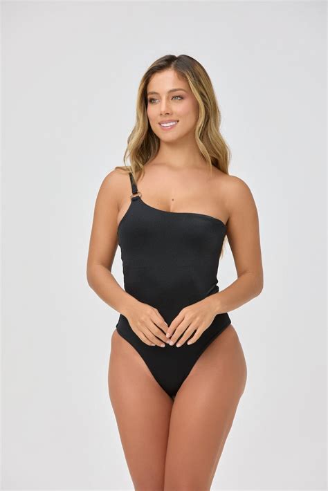 Sexy Black One-Shoulder High Leg Designer One Piece Swimsuit