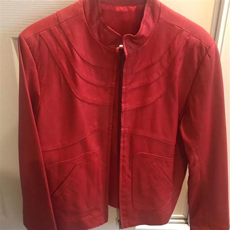 red leather jacket worn once - Depop
