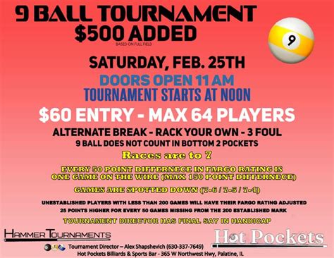 Open 9 ball Tournament ($500 Added based on Full Field)