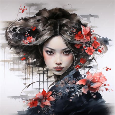 Premium AI Image | Black and White Japanese Sumie Art