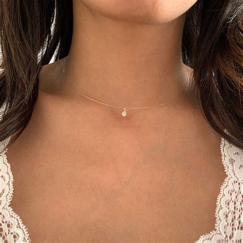 Invisible Floating Diamond Necklace, Solitaire Diamond Pendant