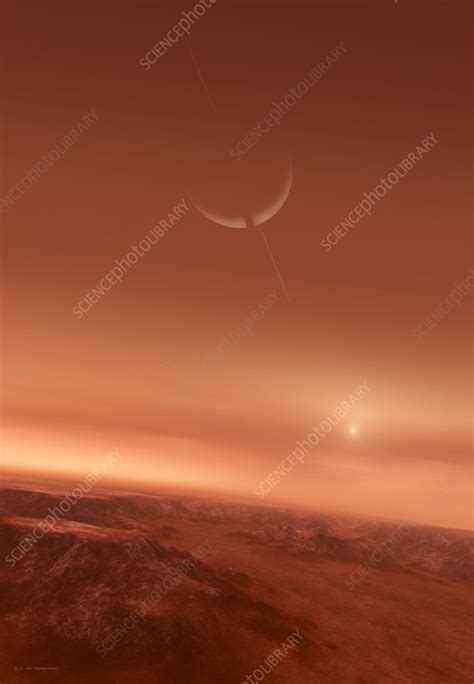 Saturn from Titan surface, illustration - Stock Image - C059/7247 ...