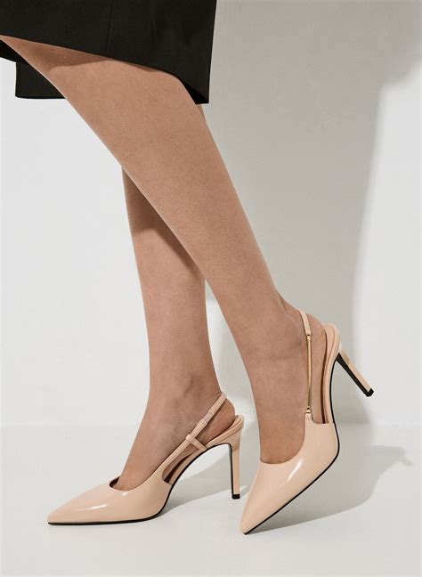 Nude Chain-Strap Pointed-Toe Slingback Pumps - CHARLES & KEITH US