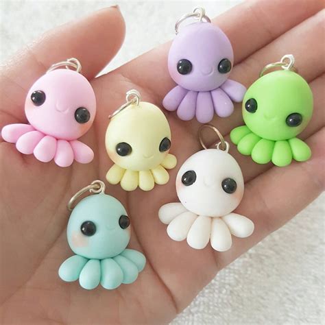 Kawaii Octopus, Pastel Octopus Polymer Clay Charm, DS Charms, Miniature ...