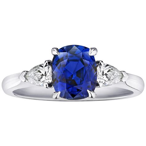 Trillion Diamonds Square Cushion Sapphire Ring For Sale at 1stDibs