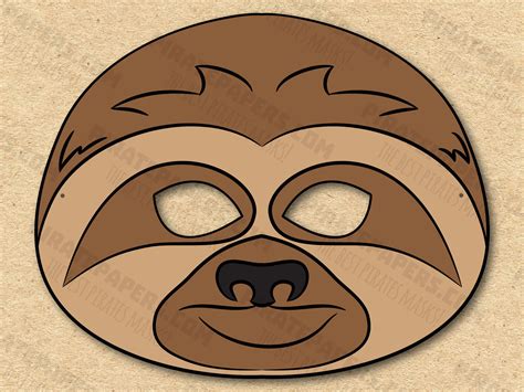 Sloth Mask Printable, Paper DIY for Kids and Adults. PDF Template
