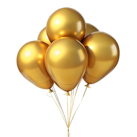 A cluster of five shiny golden balloons tied together, floating against