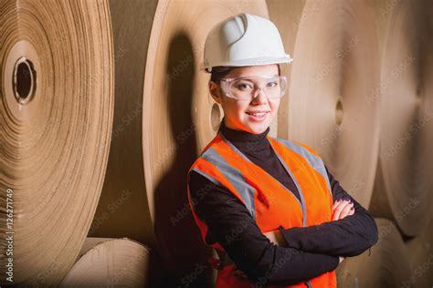 Paper mill factory worker Stock Photo | Adobe Stock