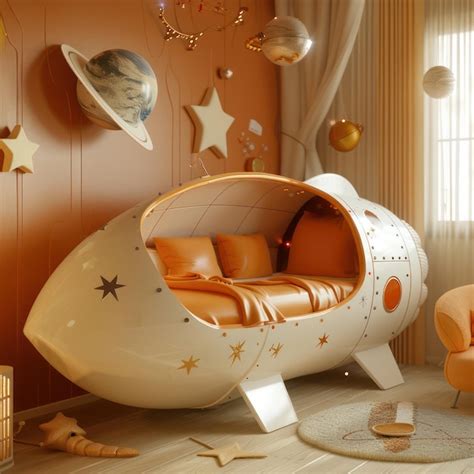 stellar kids room decor  rocket ship bed space themed furniture