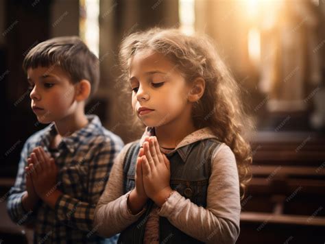 Imagem De Crianca Orando - Lindas crianças orando a deus dentro de uma igreja | Foto Premium