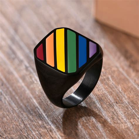 Stainless Steel Rainbow Ring Men Promise Jewelry L... – Grandado