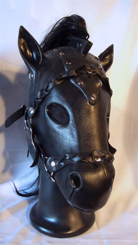 Pony Play Latex Mask, Black Horse Hood, Fetish Handmade, Animal Costume