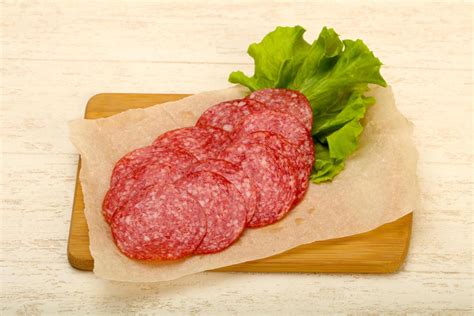 Salami sausage dish view 12880815 Stock Photo at Vecteezy