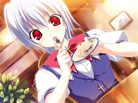 1280x768 resolution | gray haired anime girl eating cake graphic ...