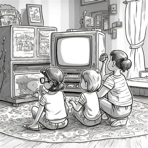 Kids Watching Tv Clip Art Black And White