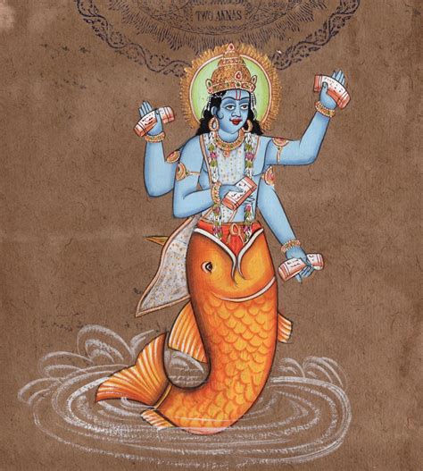 matsya art handmade vishnu avatar hindu god fish incarnation watercolo