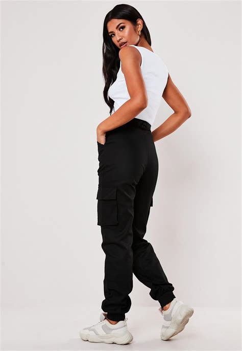 Petite Black Plain Cargo Trousers | Missguided