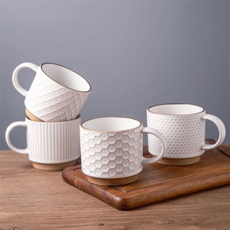 Amazon.com: GBHOME 12OZ Stackable Coffee Mugs, Ceramic Coffee Mugs with ...