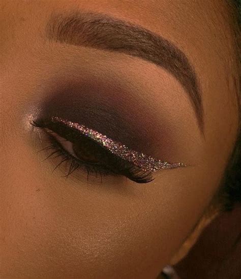 brown eyeshadow with glitter eyeliner, makeup inspiration | Makeup ...