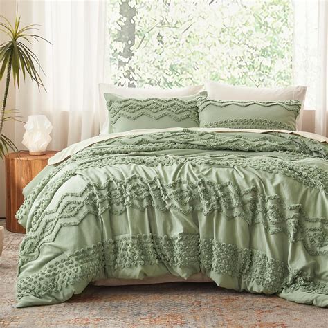 Amazon.com: Luxudecor Sage Green Tufted Comforter Set Queen Size 3