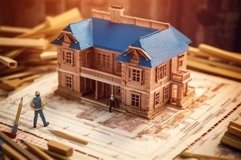 premium photo building house  blueprints  worker construction
