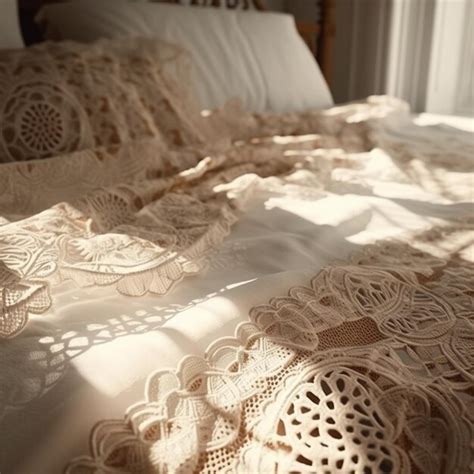 Premium AI Image | A bed with a white sheet and lace on it