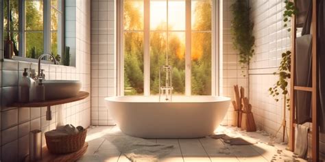 Premium AI Image | Modern bathroom has white tile and a bathtub