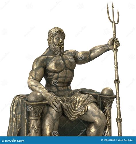 Bronze Statue of the Greek God Poseidon on an Isolated White Background ...