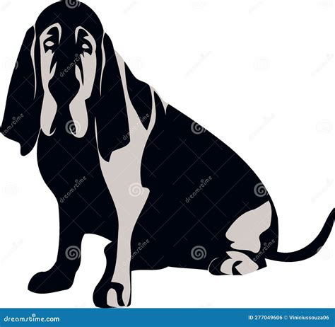 Bloodhound Breed Dog Silhouette In Black And White Vector Illustration