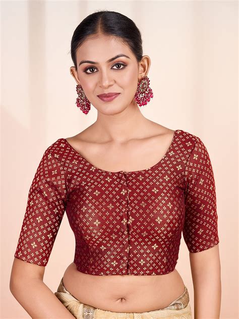 Woven Design Short Sleeve Saree Blouse – Inddus.com