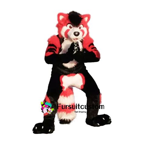 Fierce Black Red Husky Fursuit Adult Mascot Costume Lively Interesting