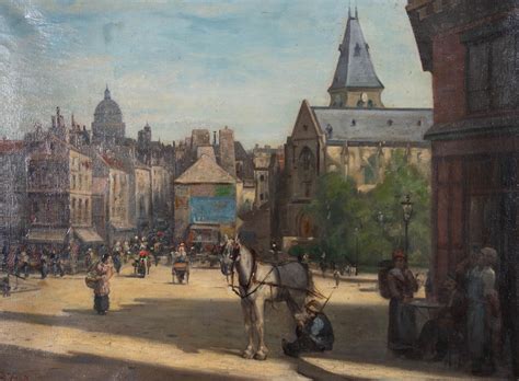 Roux - Roux - Early 20th Century Oil, Continental Street Scene For Sale