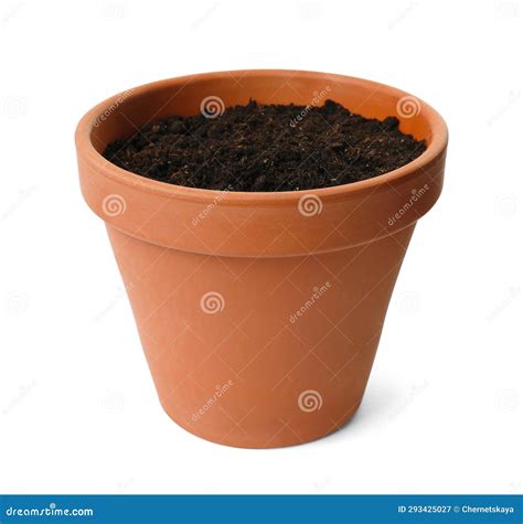 Clay Flower Pot with Soil Isolated on White Stock Image - Image of