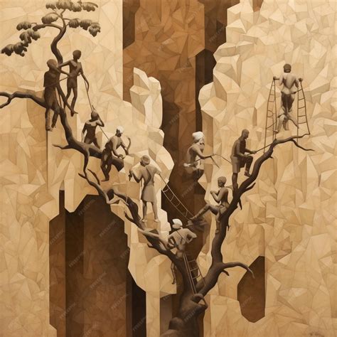 Premium AI Image | A painting of people on a tree with a tree in the