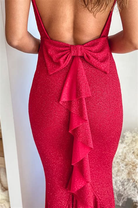 Red Glitter Maxi Dress With Bow Detail | Maxi Dresses – Saved by the Dress