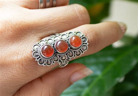 Carnelian Ring Natural Carnelian Oval Gemstone Sterling | Etsy