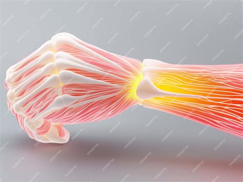 Muscle structure and nerve pathways in a human arm against a soft