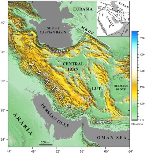 Shaded relief image of the Iranian plateau (GTOPO30 digital topographic ...