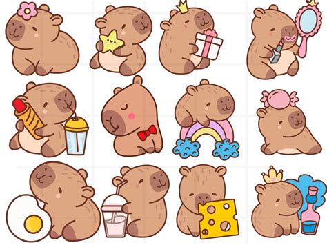 Cute Capybara PNGFunny Capybara Clipart BundleSet Kawaii Animal