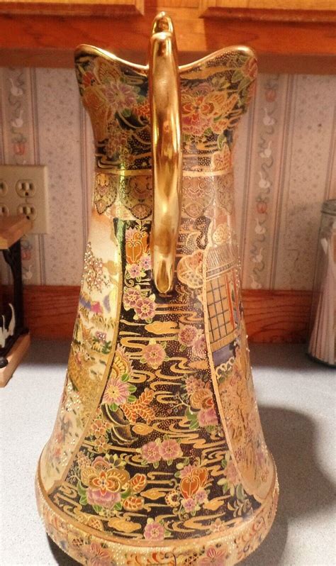 Rare Vintage Japanese Royal Satsuma 18" Vase Geisha Floral Gold Handles ...