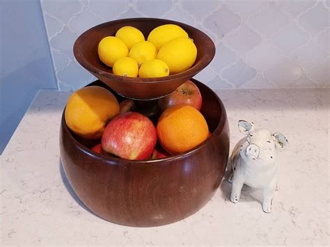 2 Tiered Wood Fruit Stand 2 Tier Fruit Bowl Counter Top - Etsy