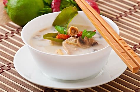 Premium Photo | Thai soup with chicken and mushrooms