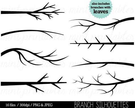 Branch Clipart Tree Branch Silhouette Clip Art Tree - Etsy