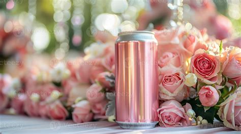 A soda in a can with pink roses. 48677107 Stock Photo at Vecteezy