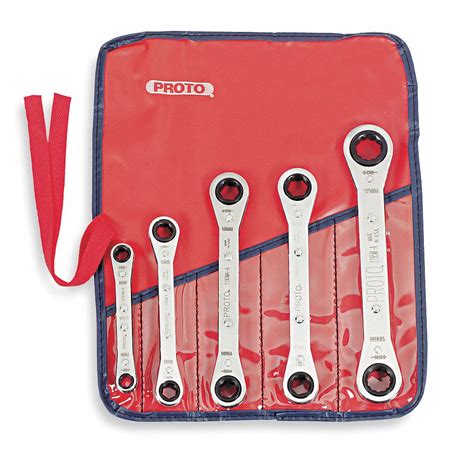 PROTO Box End Wrench Set, Alloy Steel, Chrome, Insulated No, Number of Tools 5, 7 mm to 17 mm, 0 ...